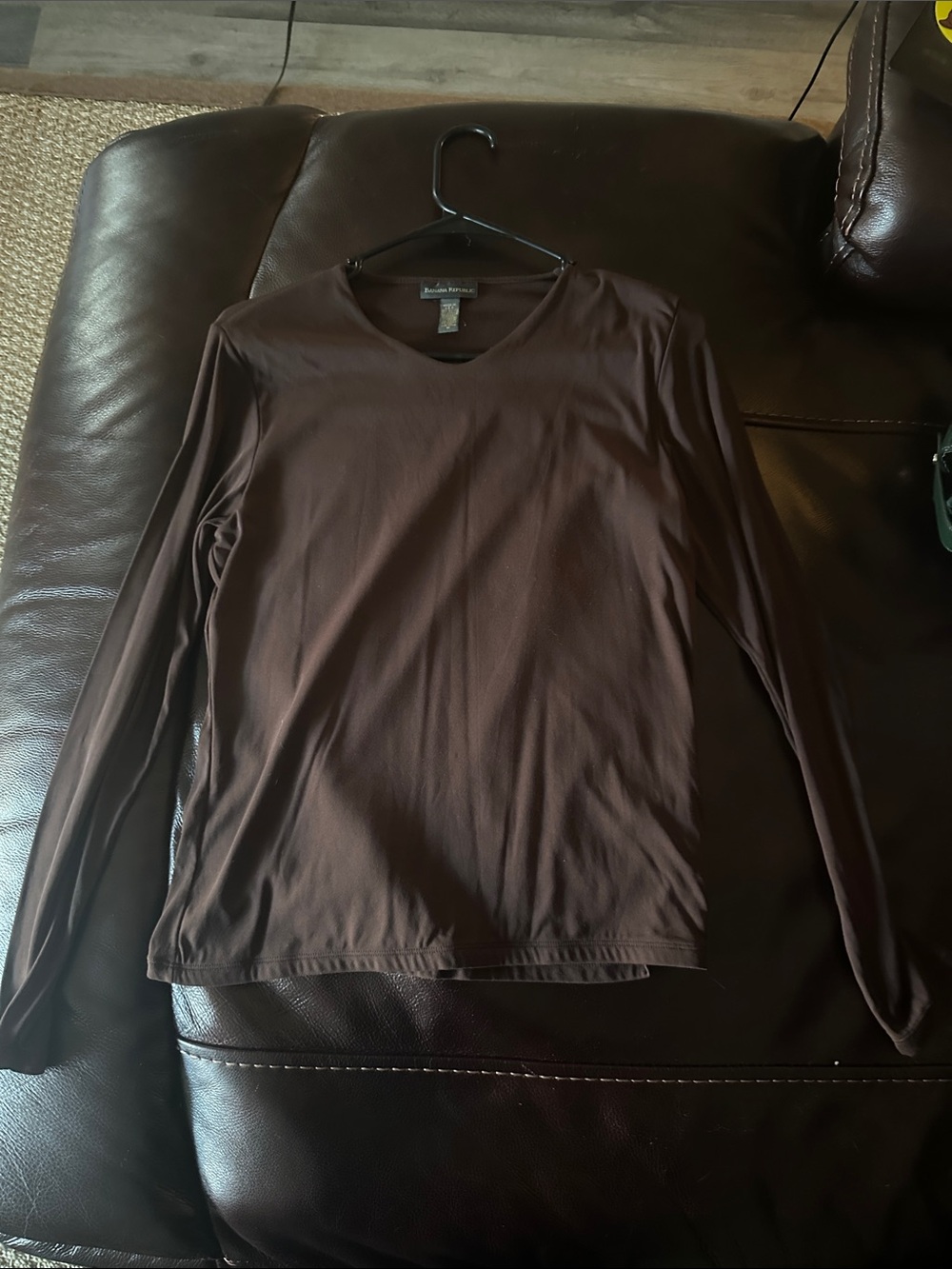Banana Republic Deep Brown V-Neck Long Sleeve Top